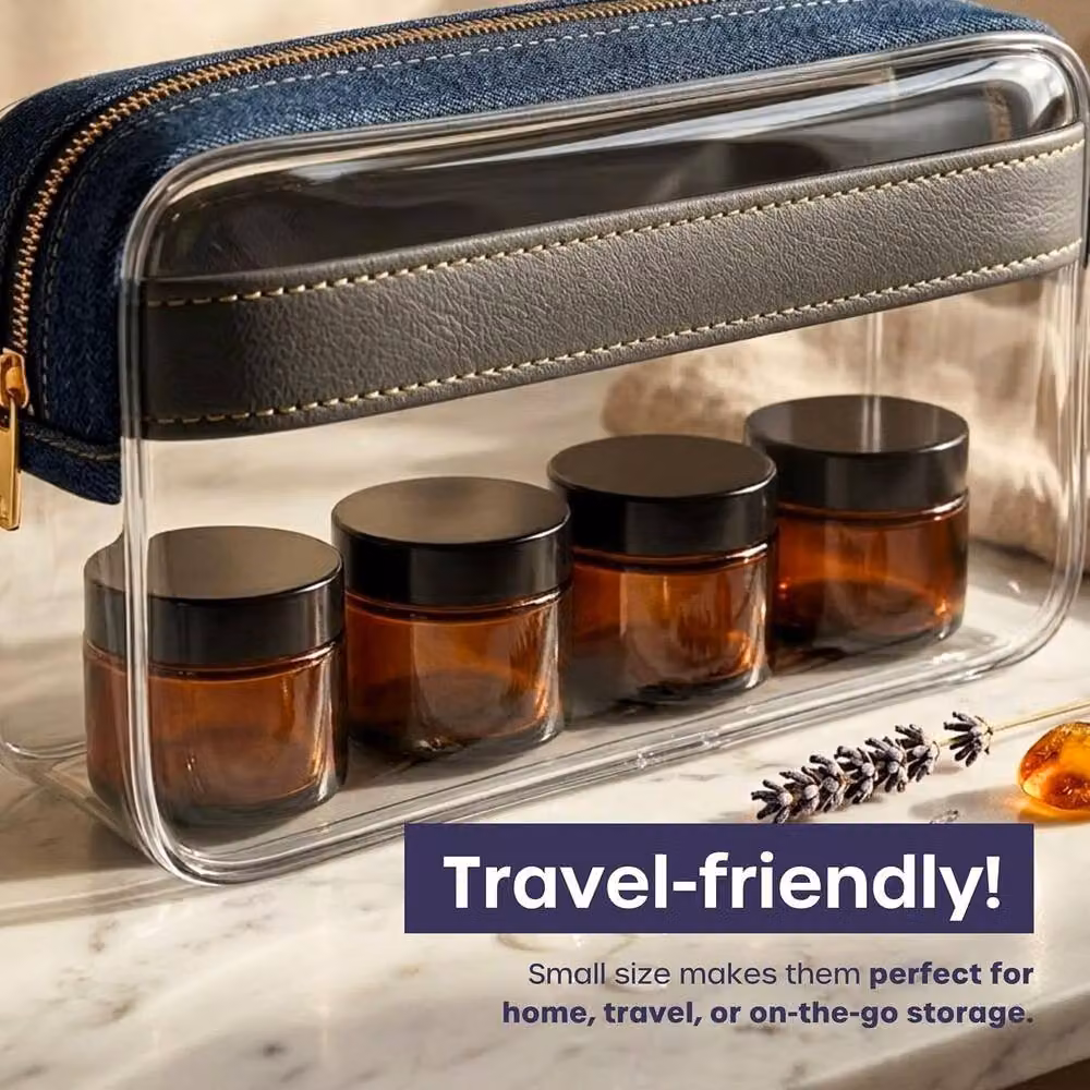 Volila 16 Pack Amber Glass Cosmetic Jars with Lids and Spatula, 60ml UV Protection Containers – 8