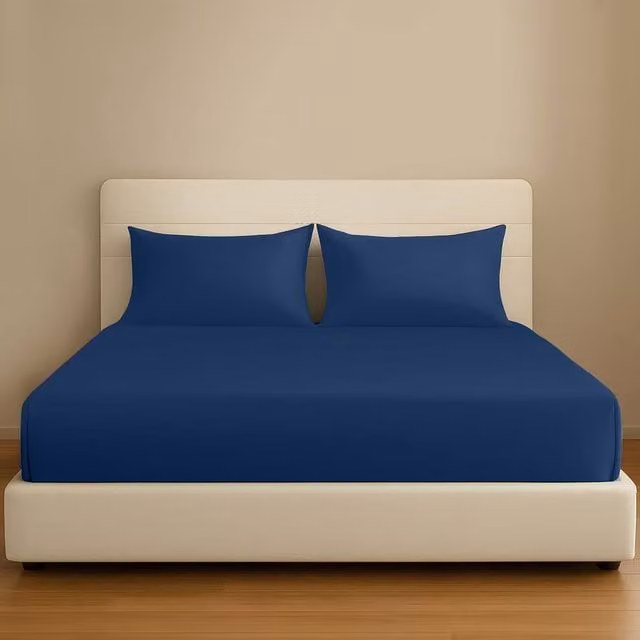 Pamposh Blue Cotton Mako Satin Extra Deep Fitted Sheet, W/D/H: 140 x 200 x 35 cm – 1