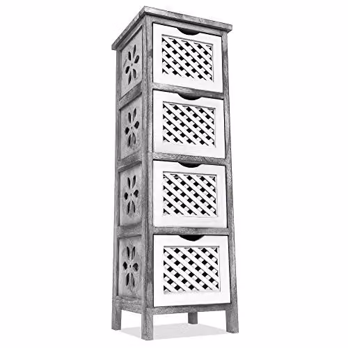 LIVIVO Minerva 4 Drawer Chest of Drawers in Grey and White with Rattan Style Woven Baskets – 2