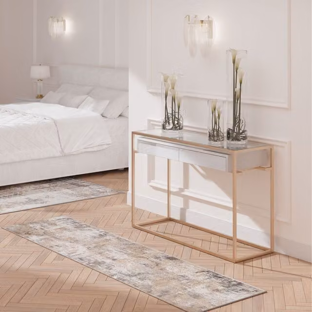 The Rug House Modern Geometric Beige Area Rug with High-Low Effect, W: 240 cm, D: 70 cm