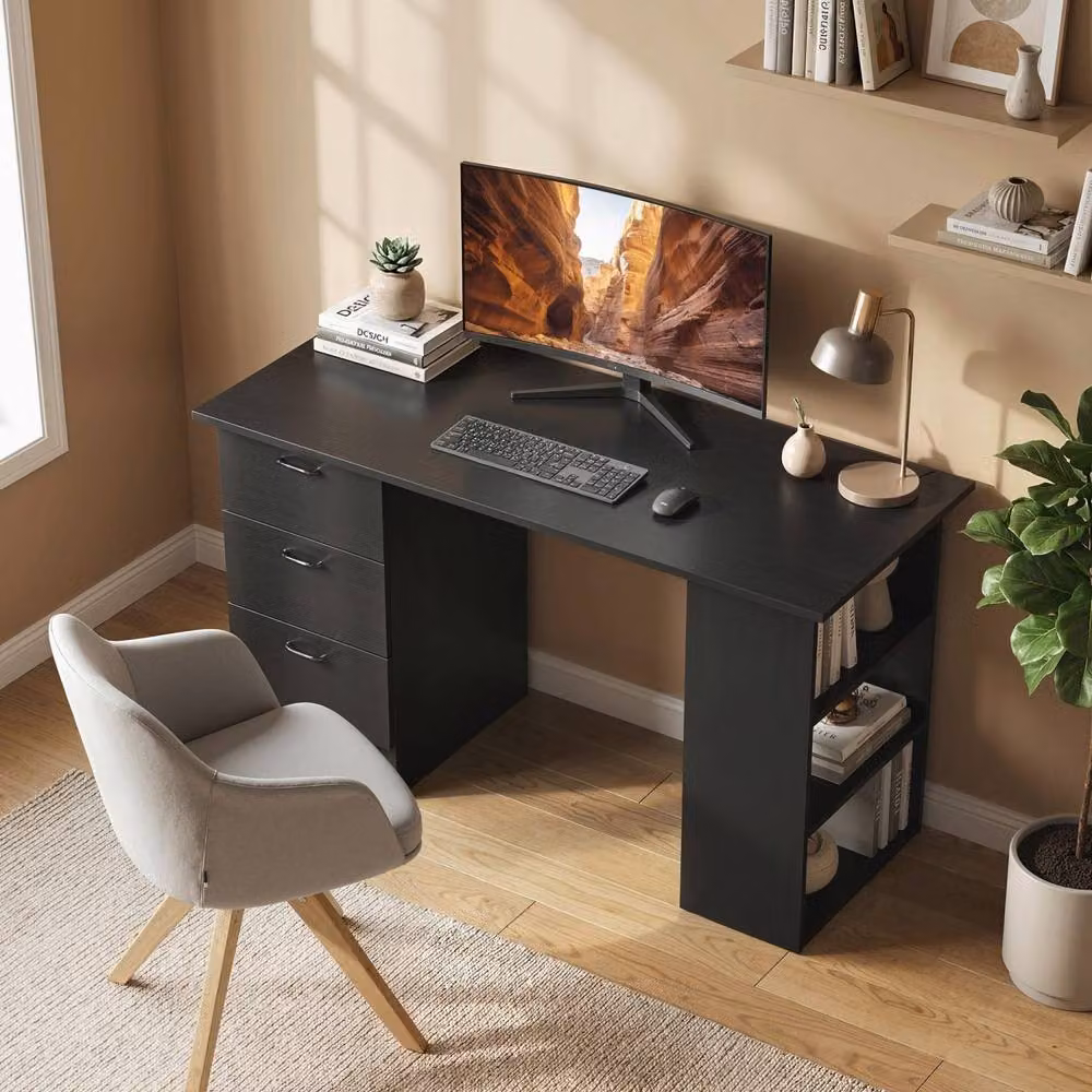 Wyld Haus Malilu Black Computer Desk with 3 Drawers and 3 Shelves, Width: 120 cm – 3
