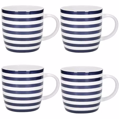 KitchenCraft Set of 4 Blue and White Striped Ceramic Coffee Mugs – 1