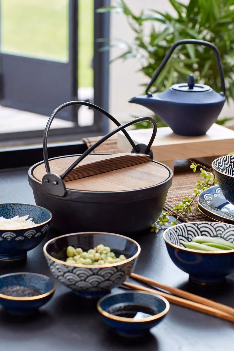 Mikasa Satori 6-Piece Geometric Porcelain Miso Bowl Set in Dark Blue