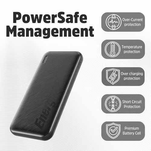Energizer Black Power Bank 10,000mAh with USB-A and USB-C Triple Fast-Charging Ports – 7