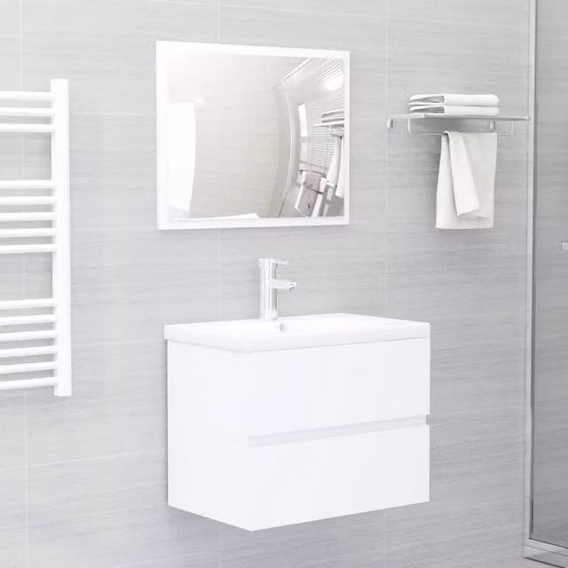Berkfield Home White Modern Bathroom Sink Cabinet with Built-in Basin, W/D/H: 60.0 x 45.0 x 38.5 cm