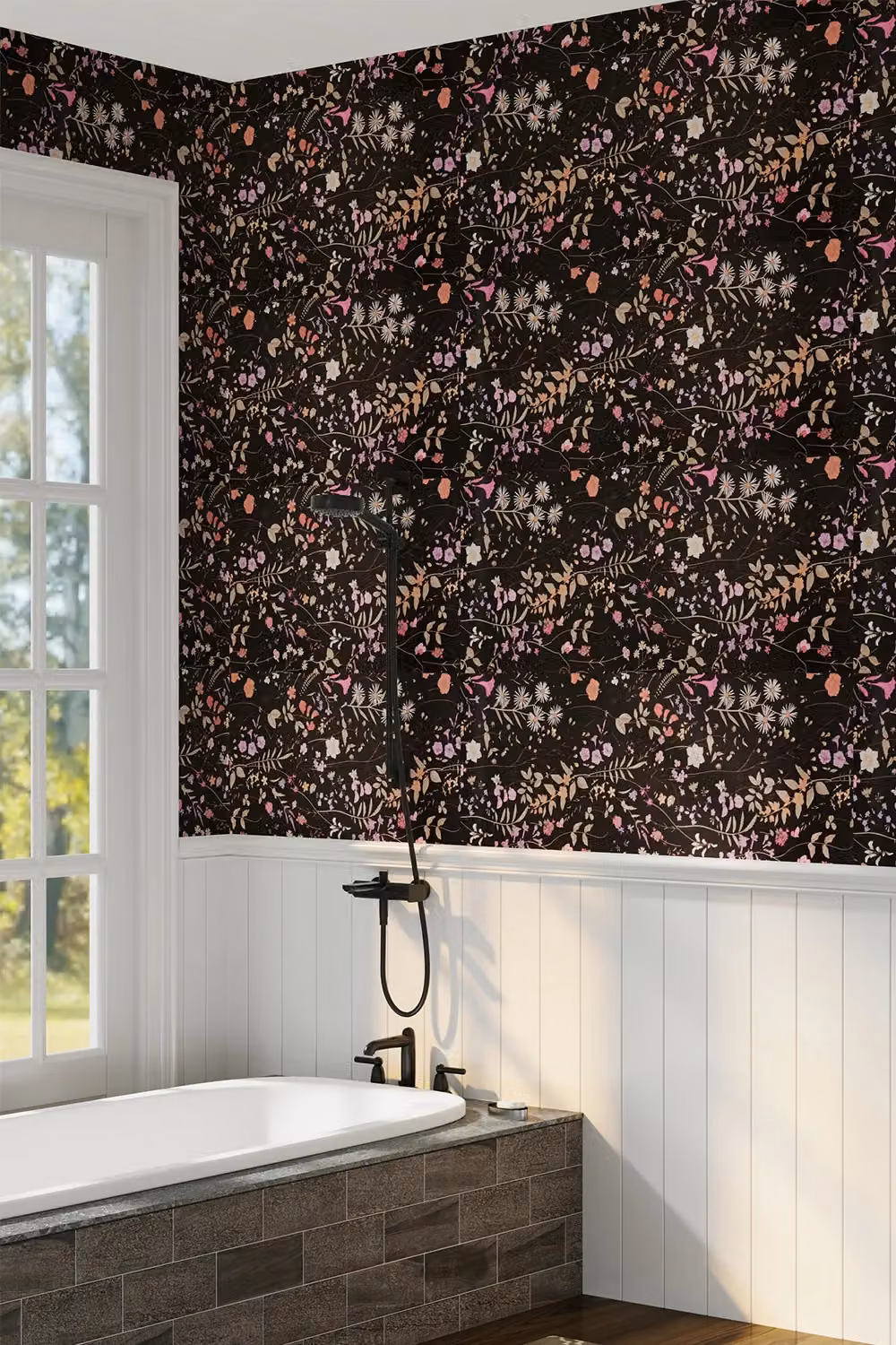 Living and Home Self-Adhesive Floral Vinyl Wallpaper in Black and Multicolour – 2