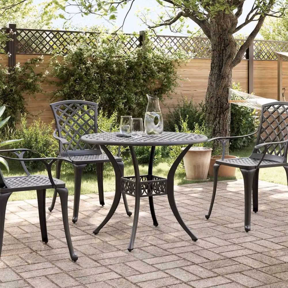 Berkfield Home Black Cast Aluminium Garden Table W: 90 cm, D: 75 cm – 3
