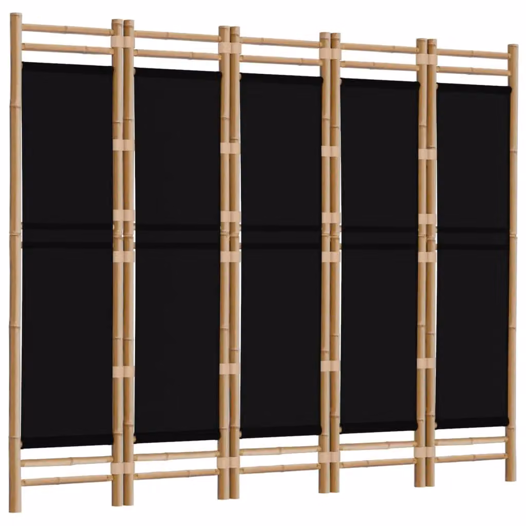 Berkfield Home 5-Panel Folding Room Divider in Black Bamboo and Canvas, 200 cm – 3