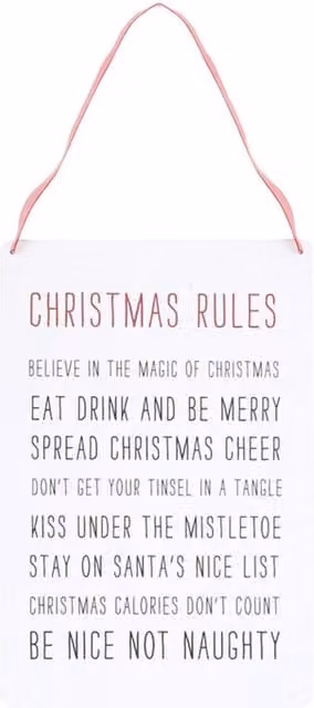 KDMK White Metal Christmas Rules Hanging Sign, 30 cm