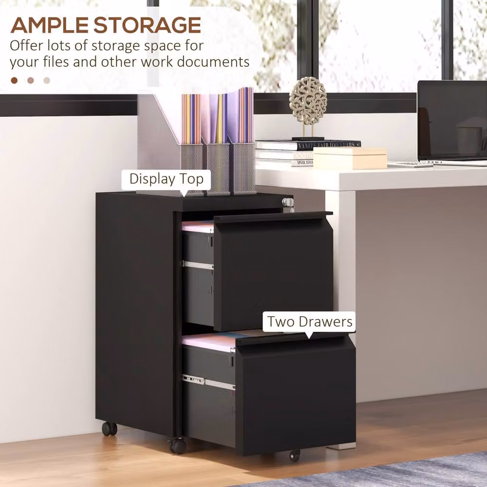 STILVORA Mobile Filing Cabinet with 2 Drawers in Matt Black Metal – 4