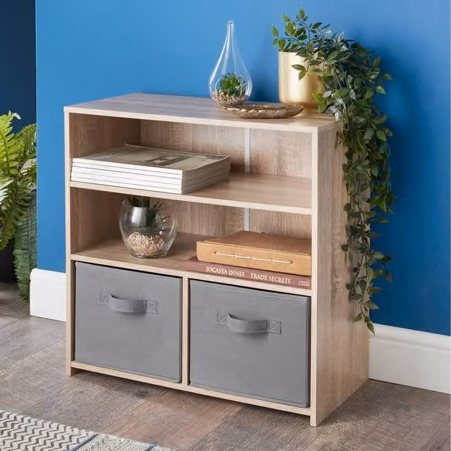 Spot On Dealz Modern Oak 2 Cube 2 Shelves Freestanding Unit in Brown