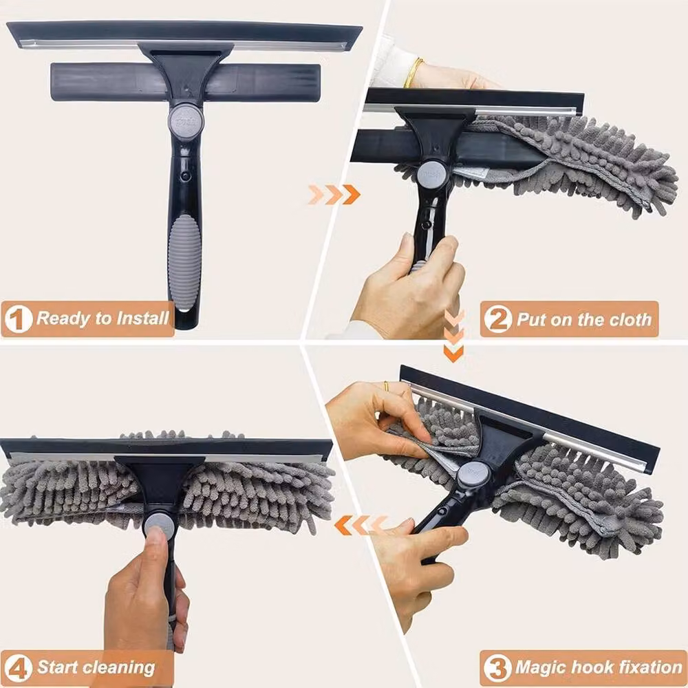 FLAVORA Grey Glass Cleaning Squeegee with Telescopic Handle and Microfibre – 4