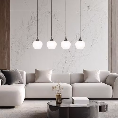 Globo Lighting Glass Pendant Lamp with 4 E27 Sockets in Black and Chrome, W/D/H: 99 x 18 x 120 cm – 3