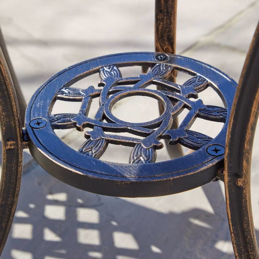 Home Source Brown Bistro Set with Lattice Table and 2 Chairs, Aluminium Metal Garden Furniture – 7
