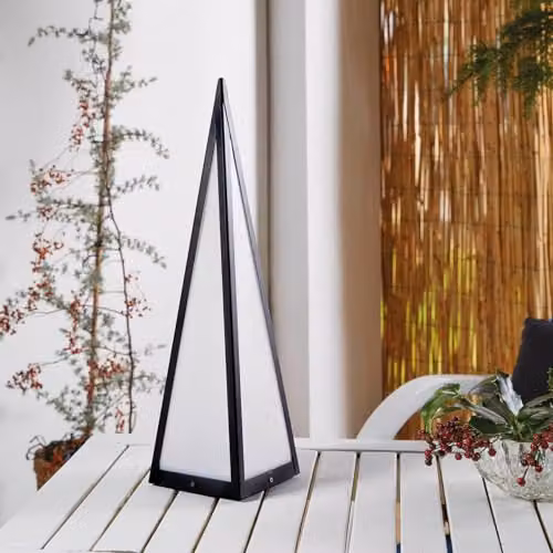 mysmartbuy Black Metal Pyramid Lantern Lamp, Battery Powered Weatherproof LED Light, H45 x W: 12 cm – 1