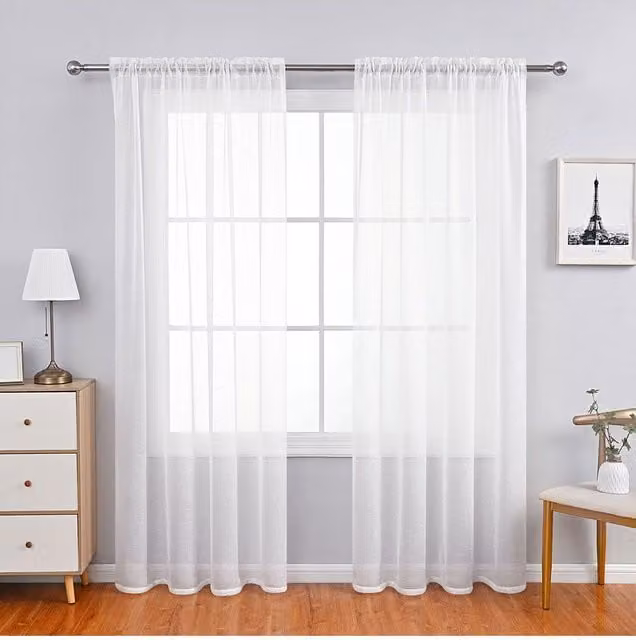 H&O Direct White Sheer Voile Curtain Panel with Rod Pocket, W: 117 cm, H: 183 cm