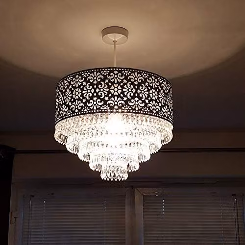 K LIVING Emily Easy Fit Chrome Pendant Shade with Five Tier Clear Acrylic Beaded Droplets