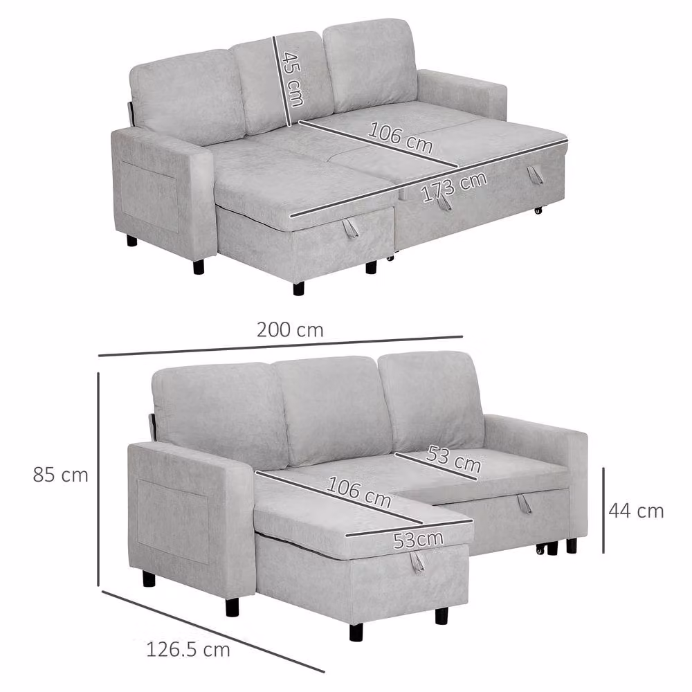 STILVORA L-Shape Sofa Bed with Storage in Grey Fabric – 2