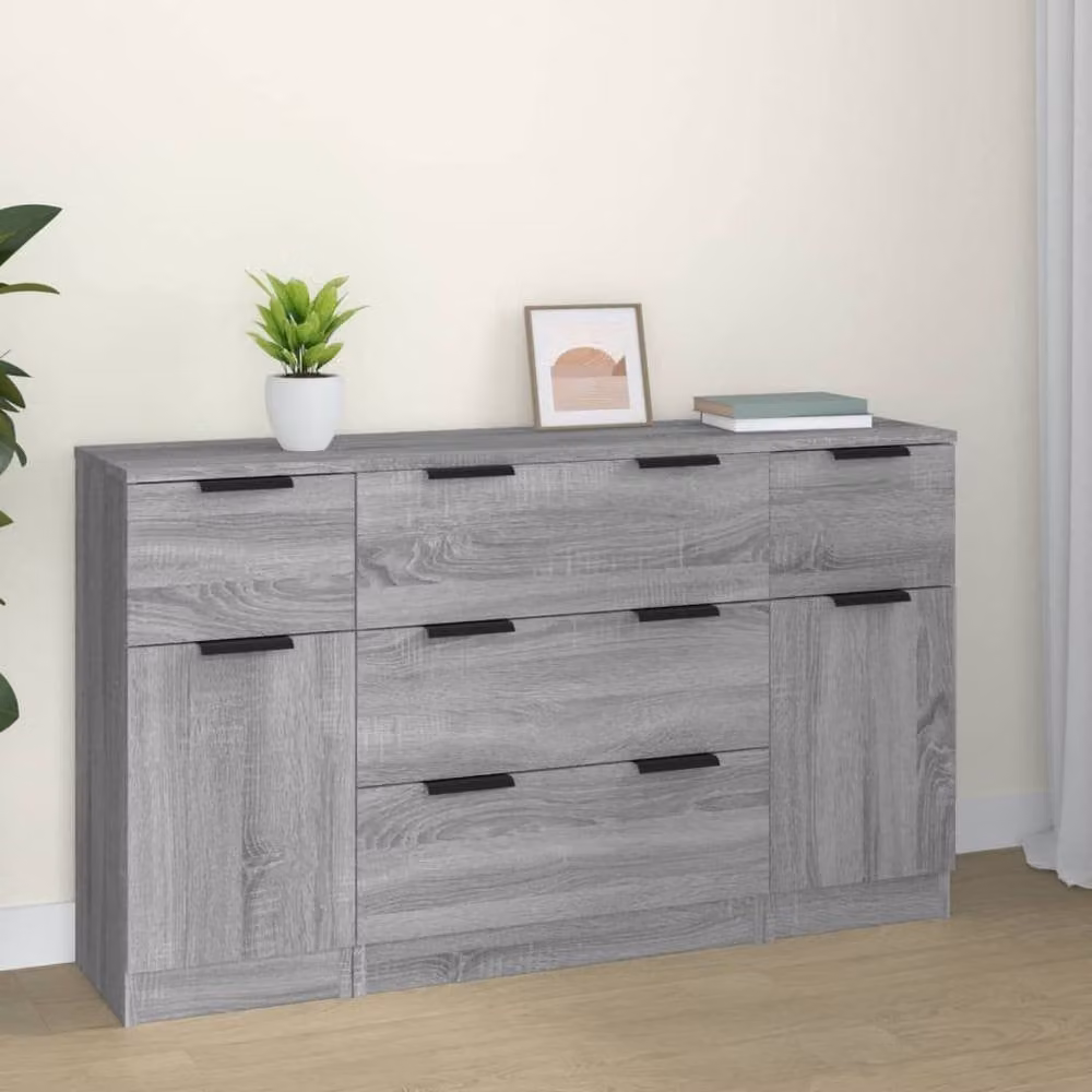 Berkfield Home Modern 3 Piece Sideboard Set in Grey Sonoma, MDF – 1