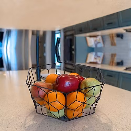 Premier Housewares Vertex Contour Geometric Metal Fruit Basket in Black – 2