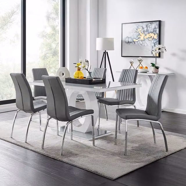 FurnitureboxUK Giovani 6-Seater Grey Glass Dining Table and 6 Isco Chairs