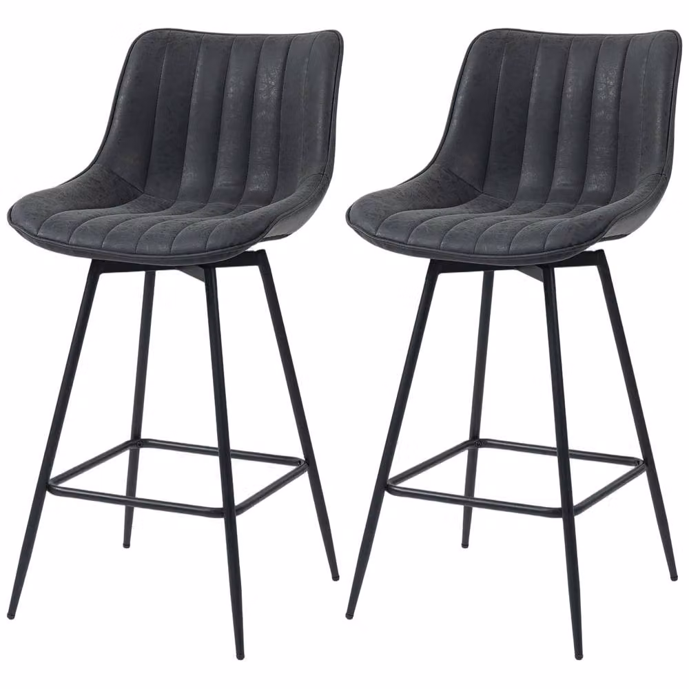STILVORA Set of 2 Swivel Bar Stools in Black Faux Leather – 5