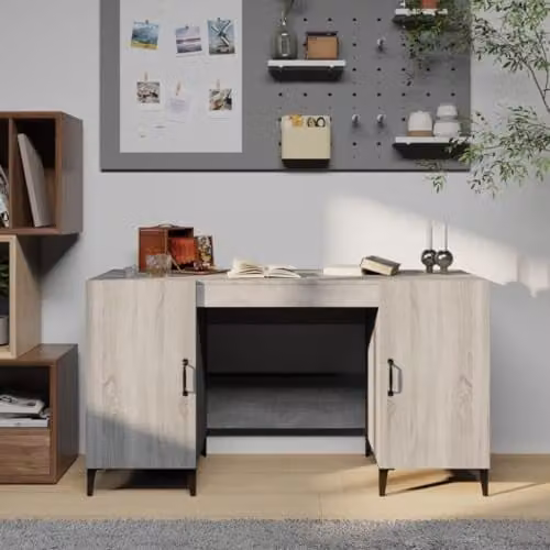 vidaXL Modern Grey Writing Desk in MDF Laminate, W/D/H: 140 x 50 x 75 cm – 2