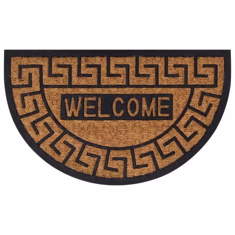 Berkfield Home Semicircular Durable Door Mat in Brown and Black, Rubber and Coir, W: 75 cm, D: 45 cm