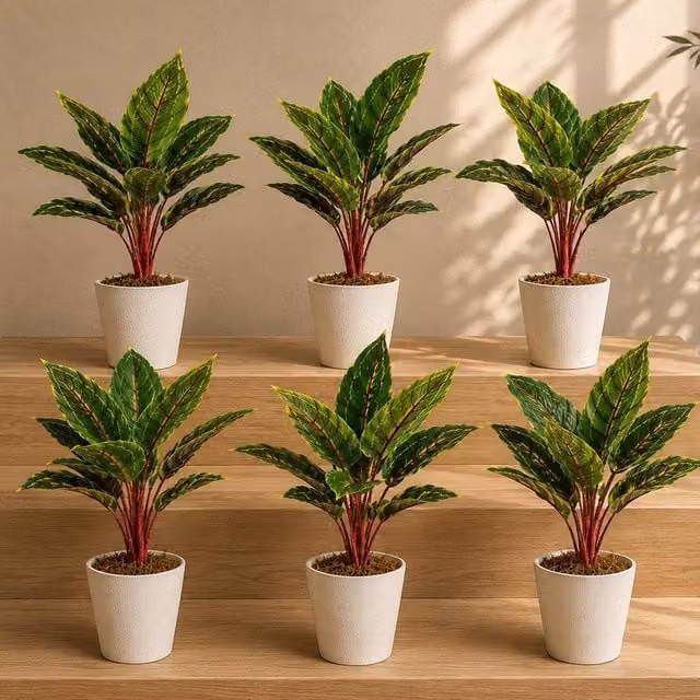 Botanik Pack of 6 Realistic Artificial Potted Green Foliage Plants, H 38 cm x W 30 cm x D 30 cm – 1