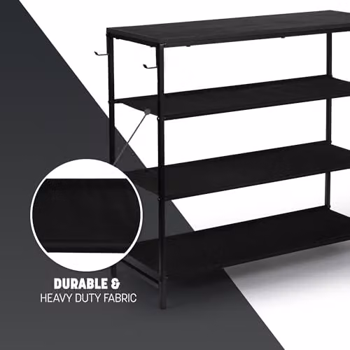 Keplin 4-Tier Rustic Wood and Metal Shoe Rack in Black and Brown, W/D/H: 75 x 30 x 71 cm – 6