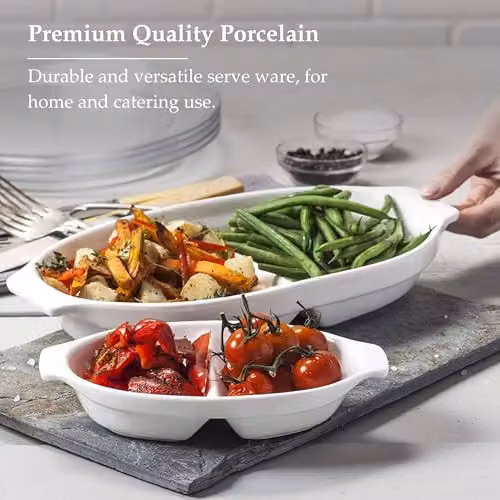WM Bartleet & Sons 1750 White Porcelain Divided Serving Dish Set of 2 – 3