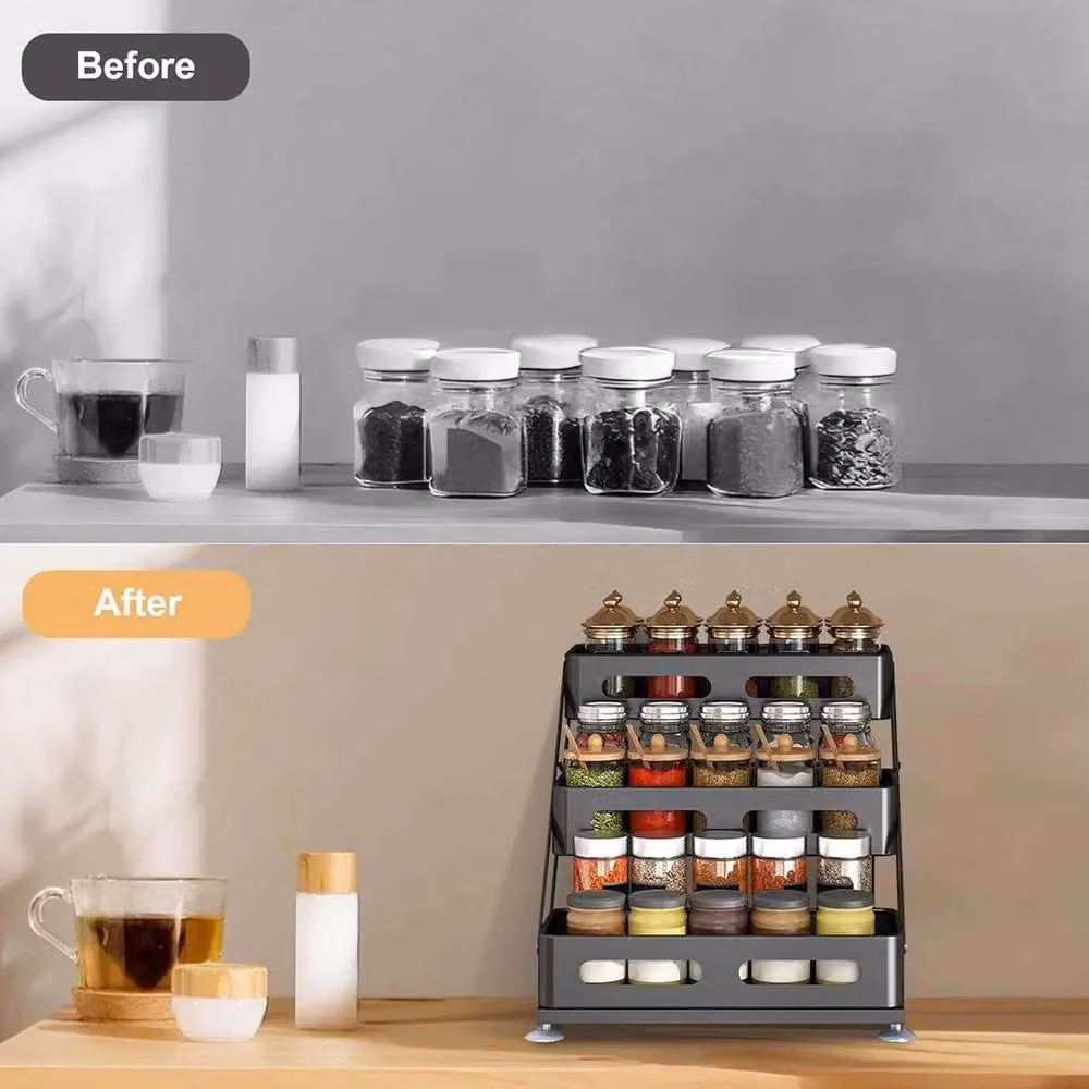 VOGREX 3-Tier Adjustable Metal Spice Rack Organizer in Black – 4