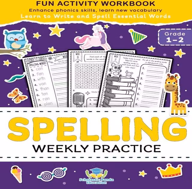 Scholastic Panda Education Multicolour Spelling Weekly Practice Penmanship Workbook for 1st and 2nd Grade Children
