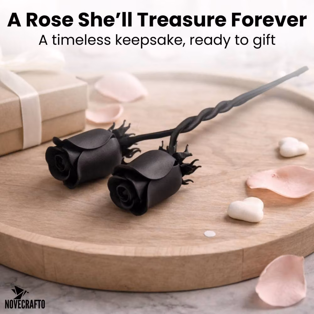 Novecrafto Hand-Forged Black Metal Intertwined Iron Roses with Twisted Stem – 5