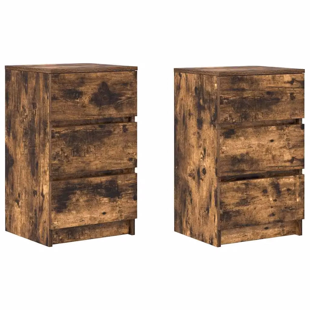Berkfield Home Set of 2 Bedside Cabinets with 3 Drawers in Smoked Oak Brown, W/D/H: 39 x 35 x 65 cm – 2