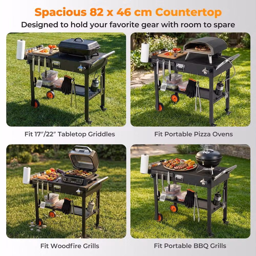 Costway Folding BBQ Prep Table Rolling Grill Cart with Heat-Resistant Mat in Black – 9