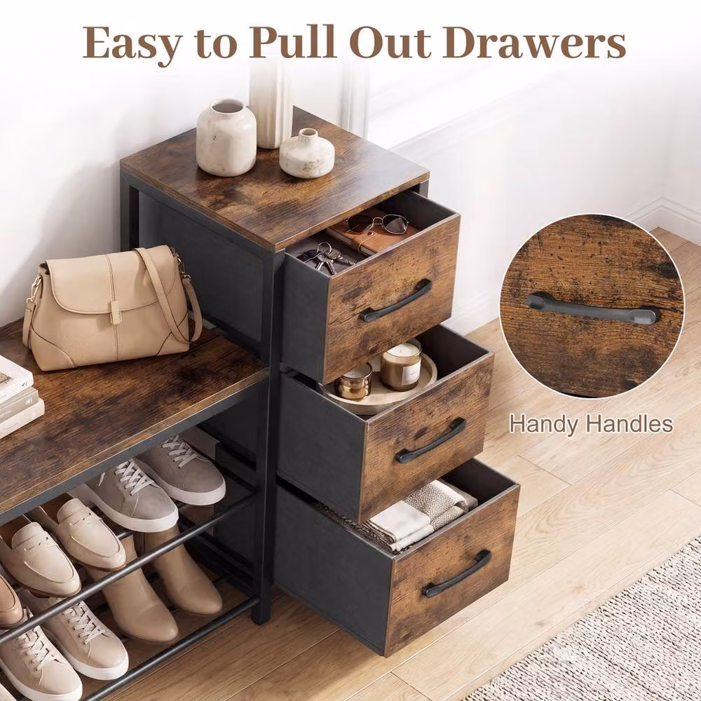 Costway Modern 3-Tier Shoe Bench and Shoe Rack Organizer in Brown – 7