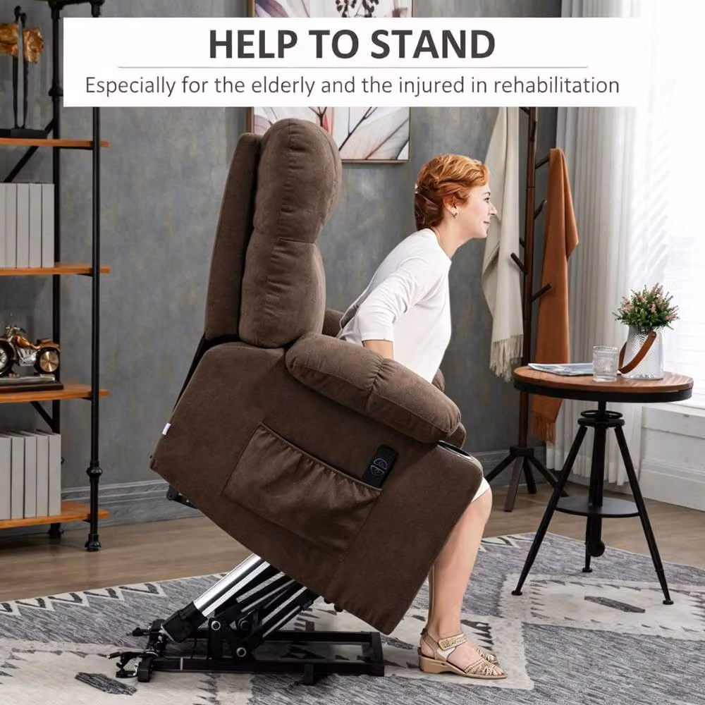 STILVORA Brown Fabric Power Lift Recliner Chair with Footrest and Armrests – 6