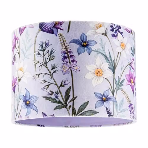 Happy Homewares Lavender Velvet Lamp Shade with Blue, Purple and White Flowers, W: 18 cm, H: 25 cm – 1