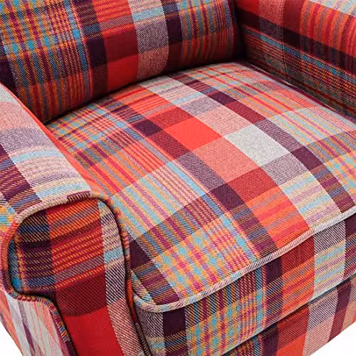 More4Homes Eaton Wing Back Checked Fabric Pushback Recliner Armchair in Red – 2