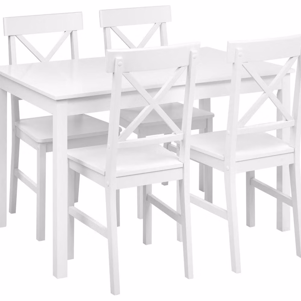 Wyld and Coco White Rectangular Dining Set with 4 Chairs, MDF and Wood Construction, W/D/H: 120 x 75 x 75 cm – 2