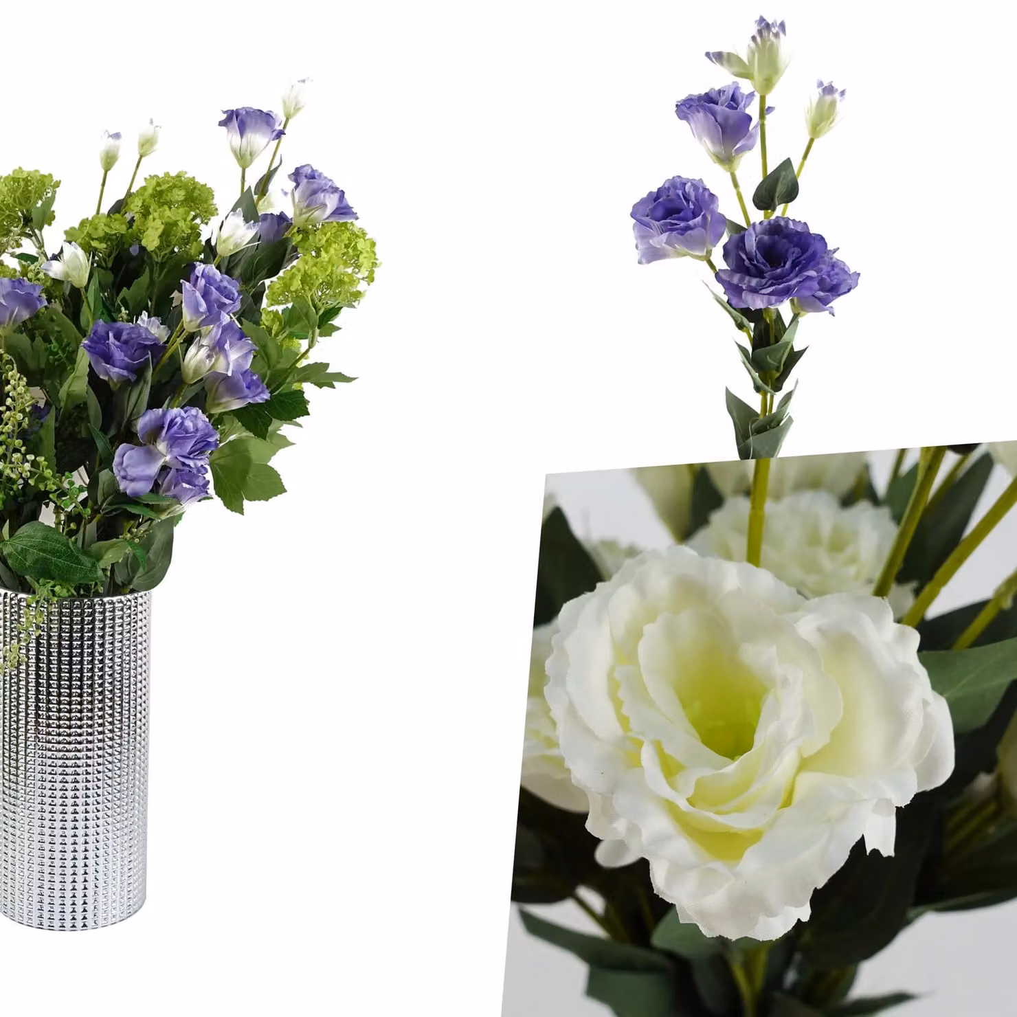 Pegdev Pack of 6 Artificial White and Purple Silk Rose Stems, 80 cm Height – 3