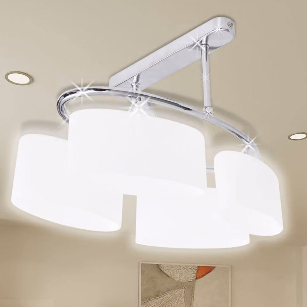 Berkfield Home Modern Ceiling Lamp with White Glass Ellipsoid Shades for 4 x E14 Bulbs – 2