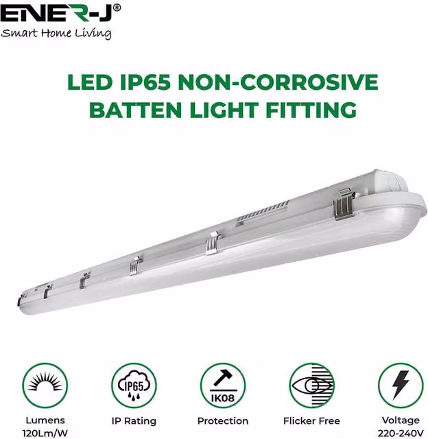 ENER-J LED Batten Light IP65 Waterproof Emergency Backup 50W White, Diameter: 25 cm, Height: 19 cm