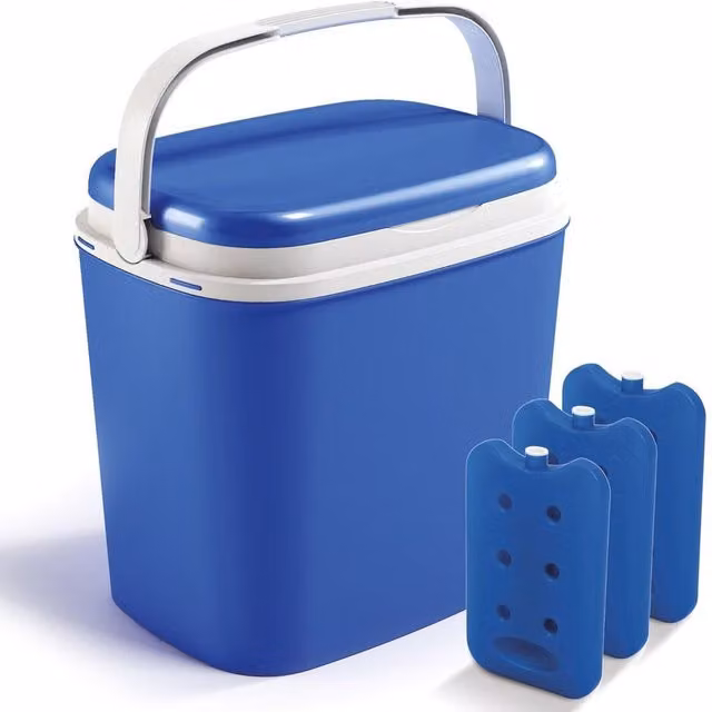 URBNLIVING Large Insulated Cooler Box with 3 Ice Packs in Blue and Grey