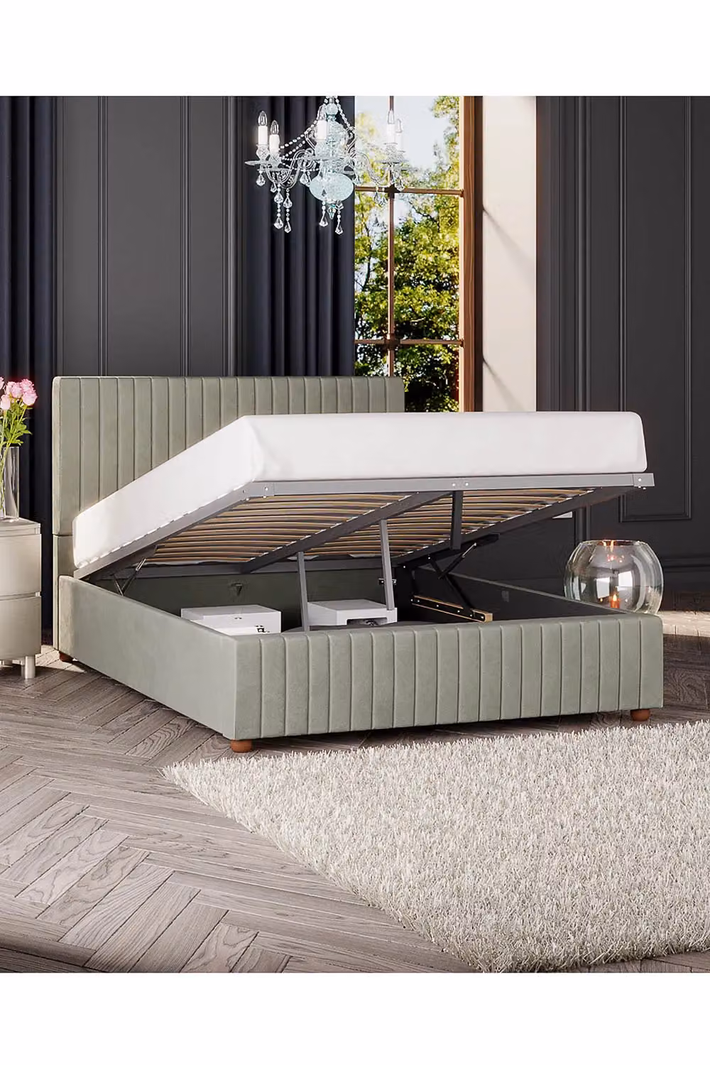 Laurence Llewelyn-Bowen Estella Ottoman Storage Bed in Duck Egg Blue Plush Velvet Fabric, Double Size (140 x 200 cm) – 3