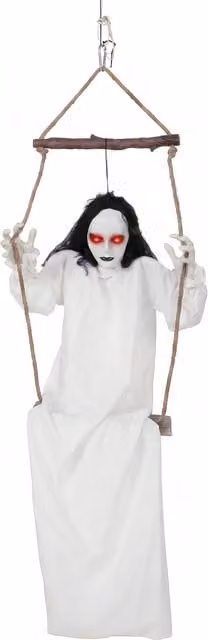 HOMCOM 170cm Animated Hanging Swing Ghost Halloween Decoration with Sound Touch Activation in Black, White and Red – 1