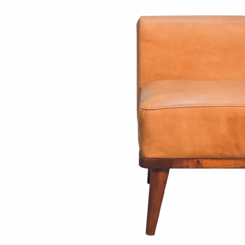 Artisan Furniture Scandinavian Mango Wood and Brown Leather Footstool with Backrest W/D/H: 60 x 50 x 50 cm – 3