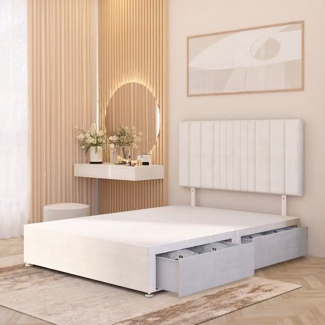 Somnior Beds Ltd Arizona Upholstered Plush Velvet Divan Bed Base with Drawers, White/Yellow, W: 140 cm, D: 200 cm