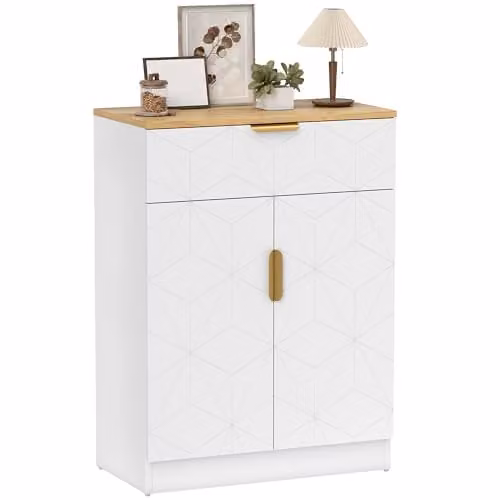 HOMCOM Modern White Geometric Sideboard Storage Cabinet with Drawer, W/D/H: 82 x 32 x 60 cm